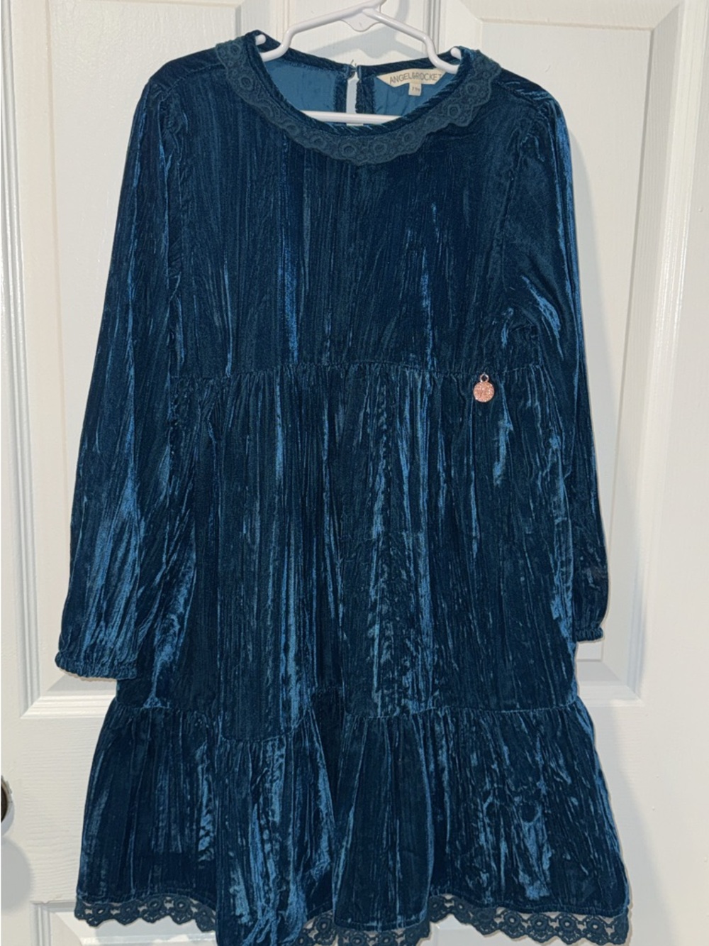 Angel & Rocket Teal Velvet and Lace Long-Sleeve Dress Size 7